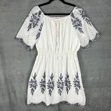 Kindred Dress Womens 1X White Floral Embroidered Peasant Cottage Boho Beach