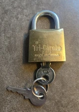 Vintage Tri - Circle #264 Brass Padlock (2) Keys