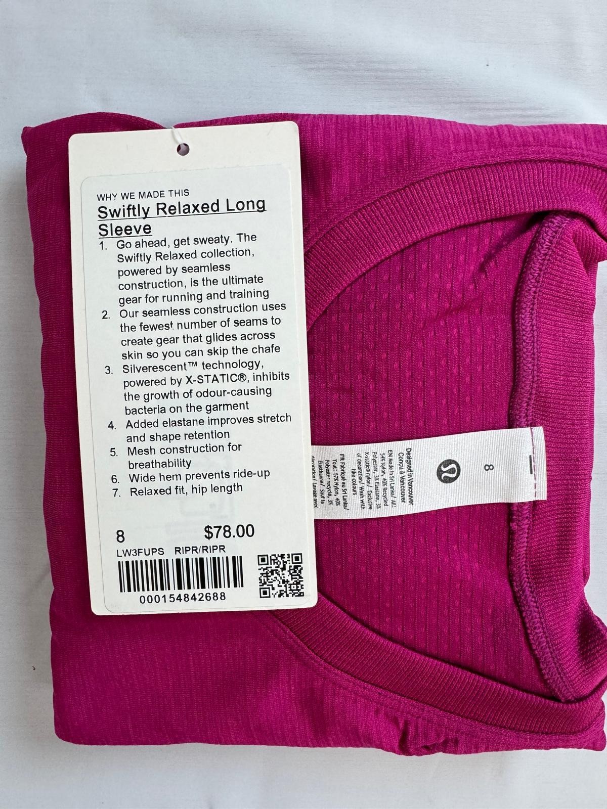 lululemon Swiftly Relaxed Long-Sleeve Shirt Hip Length. Ripened Raspberry. NWT