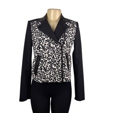 Rebecca Taylor Women  s Black  White Animal Print Blazer Jacket Size 4