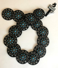 Nocona Concho Belt Women  s Black with Turquoise Colored Stones Studded