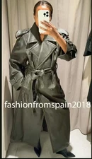 ZARA NEW WOMAN BELTED FAUX LEATHER COAT KHAKI XS-S,M-L 1255/865/505