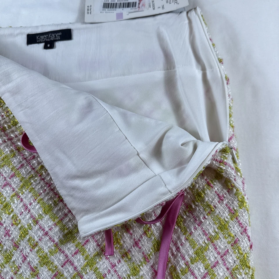 Y2K NWT Boucle Ribbon Skirt Karen Kane Petite 6 Academia Coquette Legally Blonde Foto 4 de 4