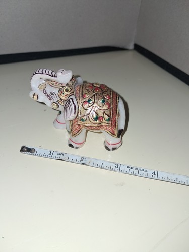 Hand-Painted Elephant Figurine White w/ Red & Gold Saddle Pattern | eBay
