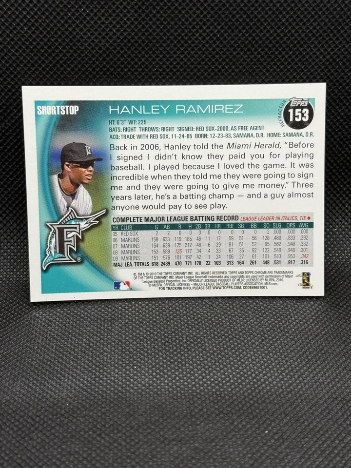 2010 Topps Chrome #153 Hanley Ramirez Refractors - Image 2 of 2