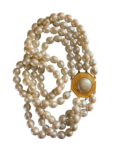 SAINT LAURENT (YSL) Collana Yves Saint Laurent YSL 4 fili barocco finta perla oro dichiarazione vintage