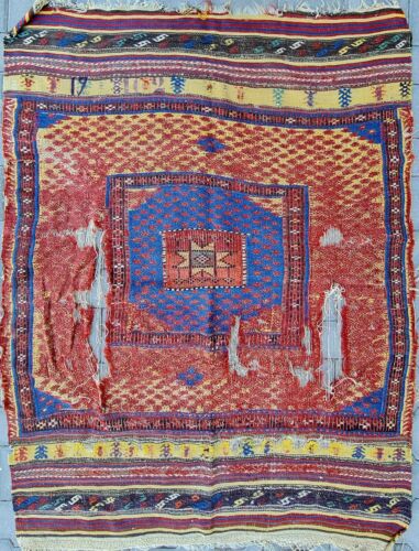 Antique Rug 4x5, rare finds wall decor, fragment rug kilim carpet decor home - 第 1/9 張圖片
