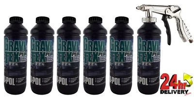 U-Pol GRAVITEX Stone Chip Overpaintable Protection Black 1 L x 6 + Air Gun U-Pol