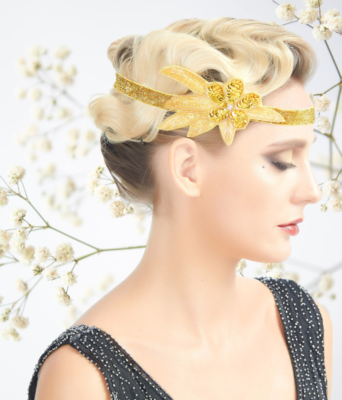 1920s Headband Gold Rhinestone Flower Headpiece Flapper Headband