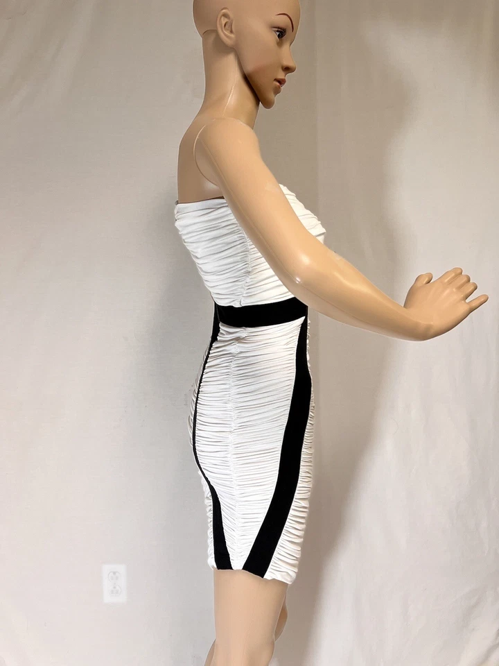 Vestido de un hombro Factory By Erik Hart, fruncido- Asimétrico negro/blanco, XS Foto 4 de 4