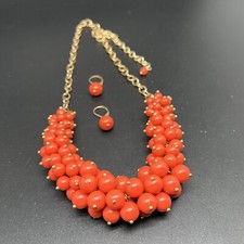 Coral Color Orange Bead Gold tone Adjustable Necklace  Earring set  4535 