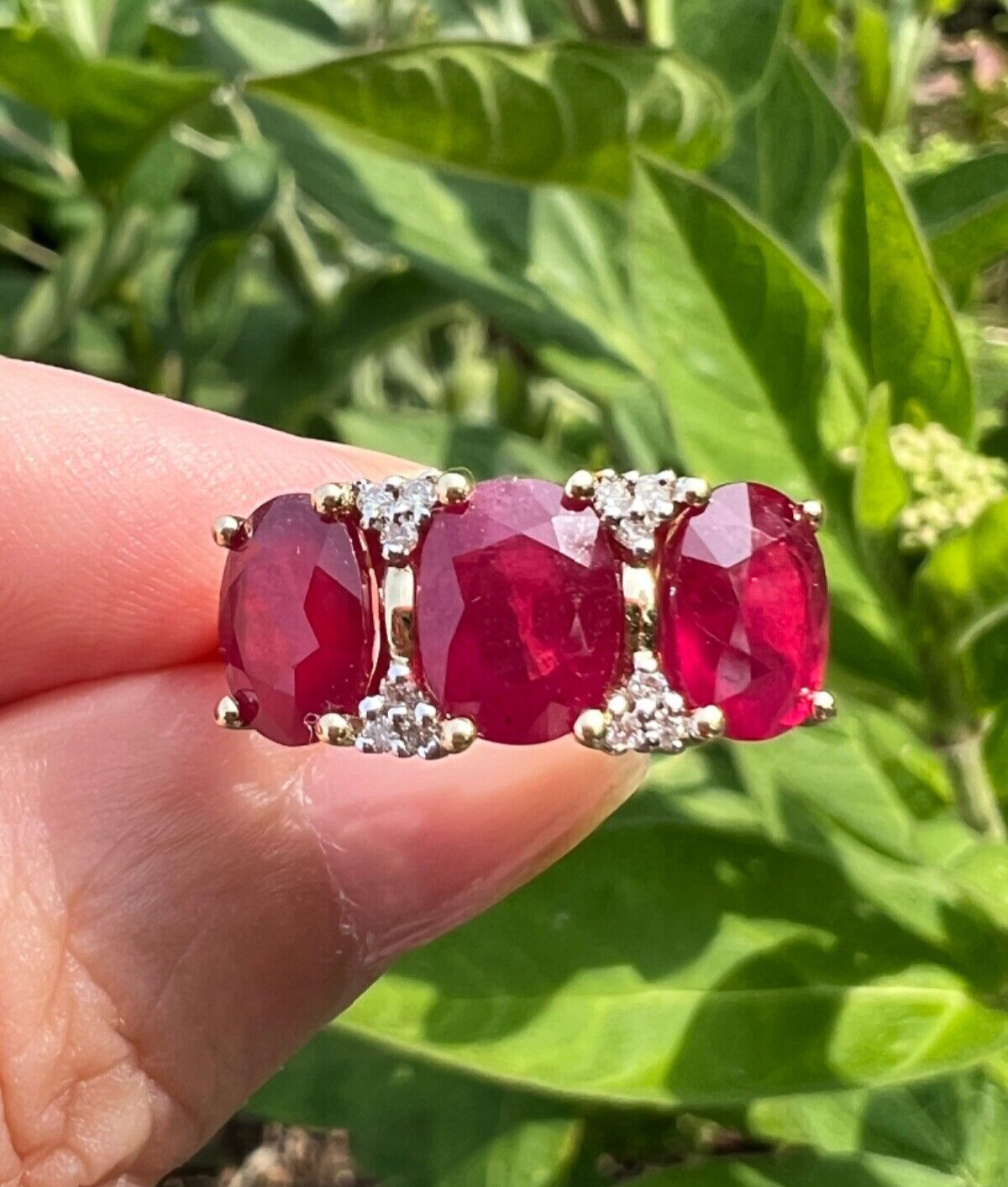 14K GOLD TRILOGY “PAST PRESENT FUTURE “ RUBY DIAM… - image 2