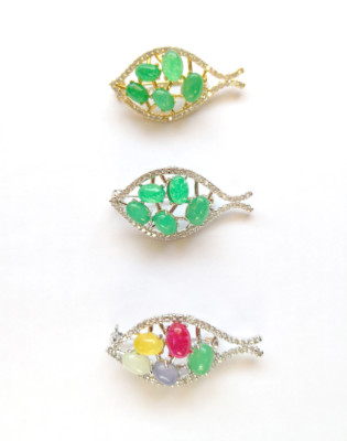 Multi-Color Green Red Purple Jade 18KGP Crystal Fish Pin Brooch Women Girl  Gift