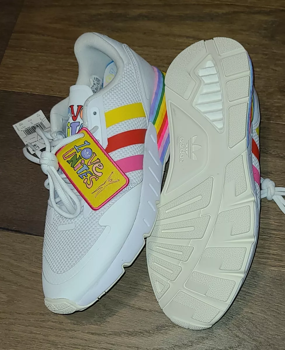 NEW Sz 9.5 Men s Adidas ZX 1K Boost Pride GW2418 White Rainbow LGBQT