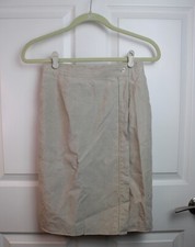 VTG Talbots 100 Irish Linen Oatmeal Beige Wrap Front Button Skirt Lined 2/4 LN