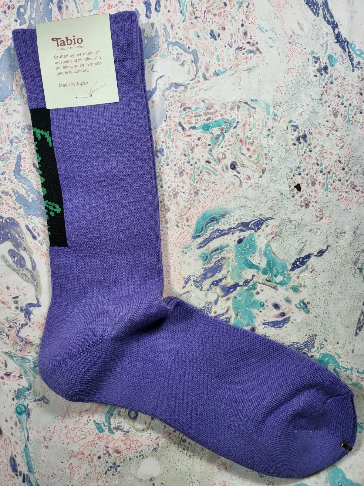 Tabio Japan Mens Cotton Socks Evangelion Back Logo Rib Crew Purple UK 6-9 40-43