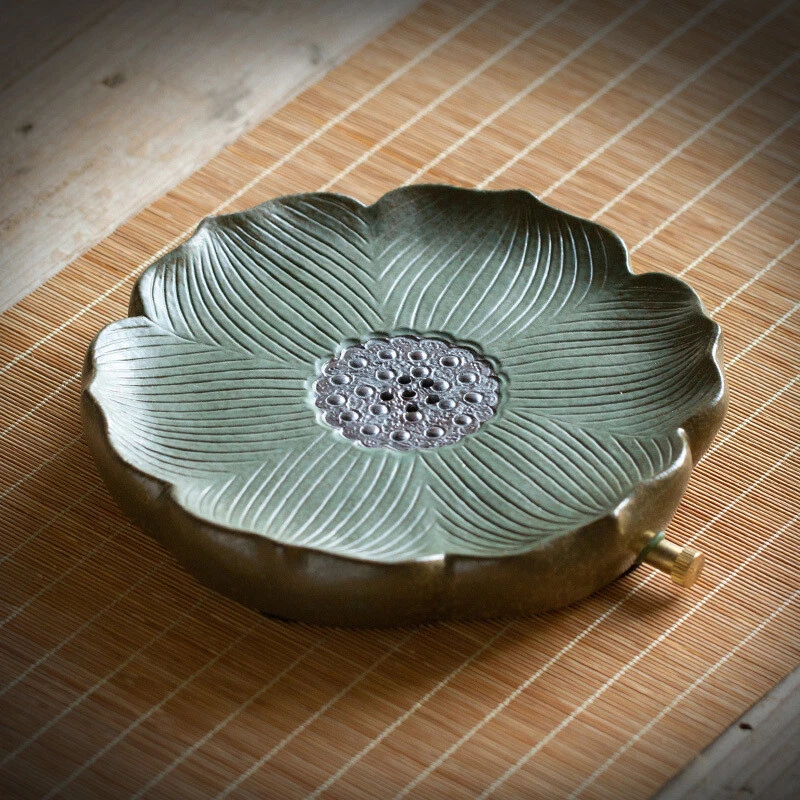 Crude Pottery Tea Tray Lotus Design Ceramic Water Draning Reservoir Serving Tray - Image 4 of 4