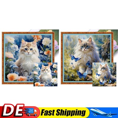 Full Embroidery Eco-cotton Thread 11CT Printed Flower Cat Cross Stitch 50x50cm D