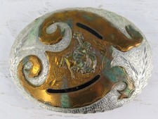 Vintage Classic Engraved Bronco Busters Silver Bronze western Belt Buckle 4 X 3