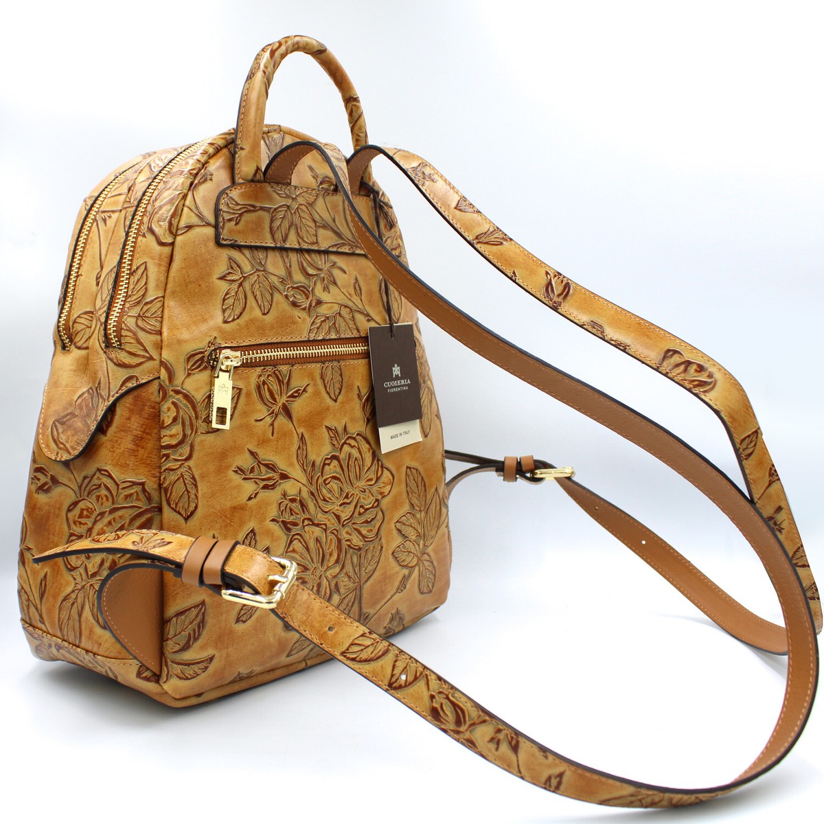 Cuoieria Fiorentina White & Tan Backpack Suede Backpack Cuoieria Fiorentina Women Light Brown Bag on  main image 2