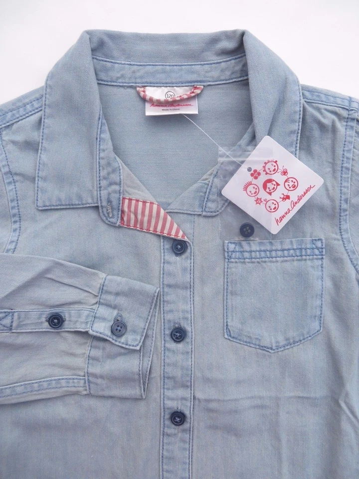 Camisa Hanna Andersson 140 10 Niñas Denim Azul Claro Algodón NUEVA 10 Lavado Claro Nueva Con Etiquetas Foto 2 de 4