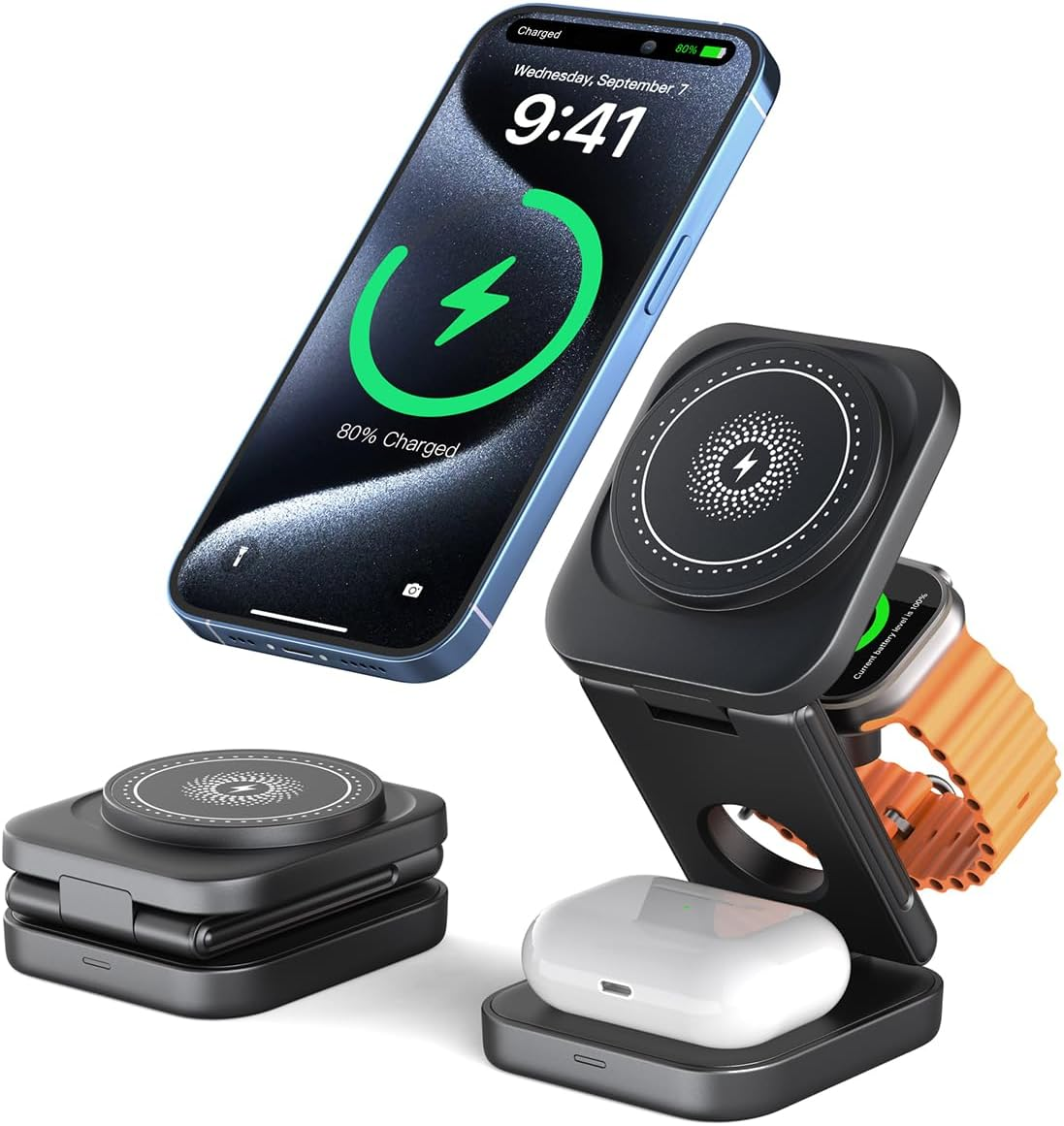 3-in-1 Magnetic Foldable Wireless Charging Station for iPhone Android Phones AirPods Apple Watch Fast Charge