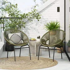 Indoor & Outdoor Acapulco Weave Faux Rattan Club Chairs (Set of 2)