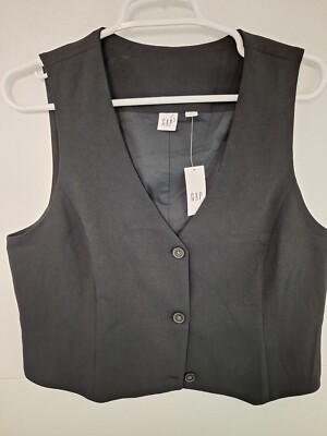 GAP Women's Medium (8) Black Crepe V-Neck Vest NWT $59.99