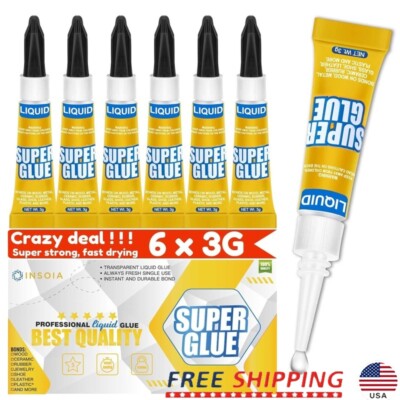 Super Glue Liquid CA Adhesive 6x3g Instant Strong Bonding Plastic Metal Wood DIY