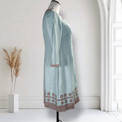 Boden Empire Waist Linen Dress Size 8 Applique Blue Gray Retro 70s Shift |  eBay