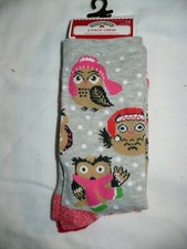 Holiday Time Women's Crew Socks Snow Owl Stripe Shoe Size 4-10 NEW 2 Pair