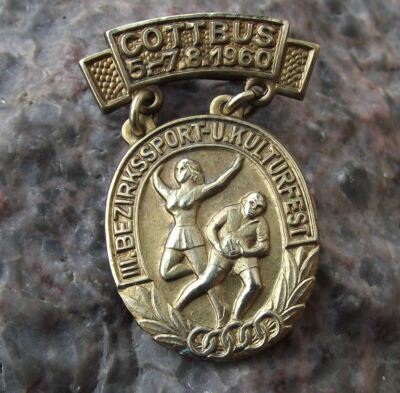 Vintage East Germany DDR Cottbus III 3rd Sports and Culture Festival Pin Medal
