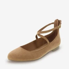 Christian Siriano Women's Annalise Cognac CrissCrossed Ballet Flat F Suede Shoes