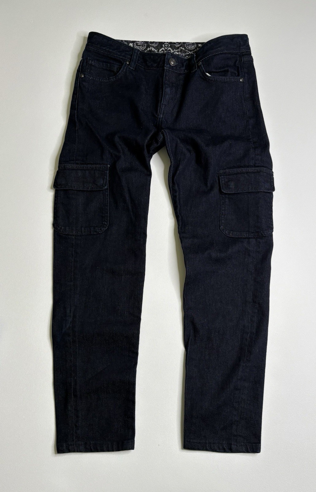 Patagonia Low Rise Iron Clad Dark Wash Blue Denim Cargo Jeans Womens 30 x 28