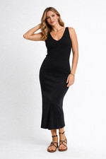 ASOS DESIGN Sleeveless V Neck Ribbed Deep Plunge Bodycon Dress In Black Size 6