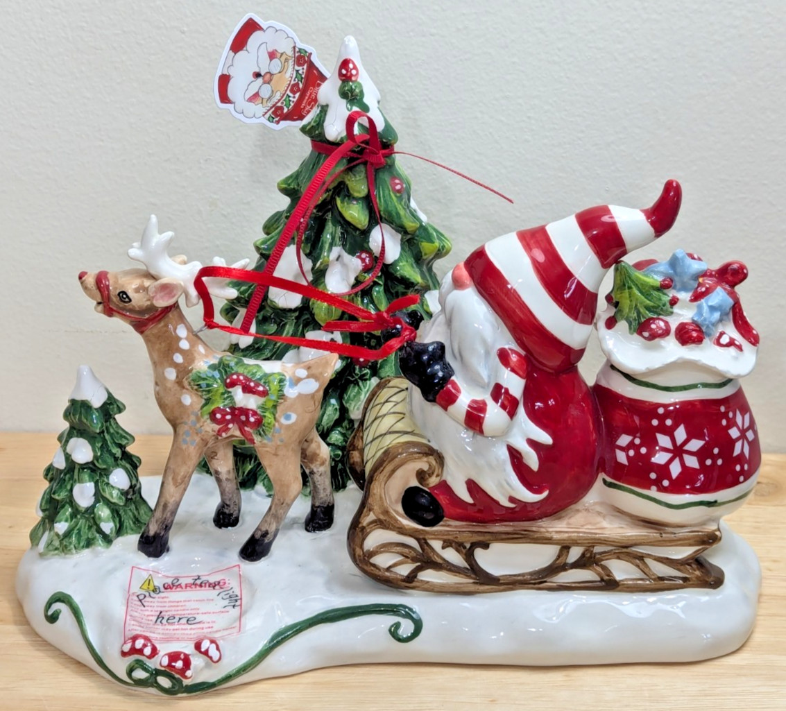 NEW RARE Blue Sky Clayworks “GNOMEVILLE SHOPPING” Gnome Tea Light Holder NWT