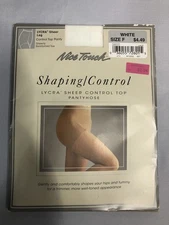 Nice Touch Shaping Control Pantyhose White Sheer Lycra Size F Vintage