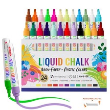24 Colors Liquid Chalk Markers with 6mm Reversible Bullet Chisel Tip, Dust ...