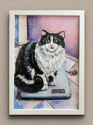 Original Katze Acrylgemälde 21/30cm- Handgemalt- Rahmen -Tierportrait unikat - Bild 1 von 4