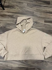 ALO YOGA Muse Hoodie Womens Medium Gravel Heather Ribbed Crop Relaxed Plush