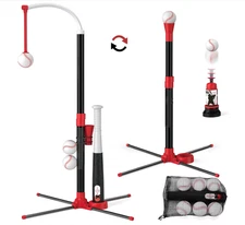 3-in-1 Adjustable T-Ball Set with Pitching Machine, Bat & 6 Balls for Kids