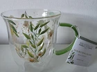 New BRANDANI Double Wall Glass 15oz  Coffee / Tea Mug  Daisy Design Green Handle