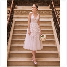 $6200 Carolina Herrera Heidi Blush Ivory Organza Heart Runway Midi Dress