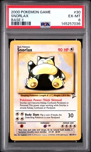 2000 POKEMON GAME BASE II #30 SNORLAX PSA 6