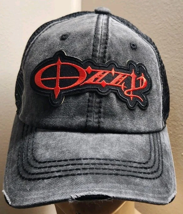 Ozzy Hat Distressed Ball Cap Hat Black& Black Mesh Hat