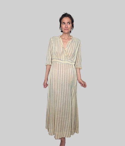 Authentic Victorian Cotton Day Dress | Antique Blue Stripe Lawn Dress |...