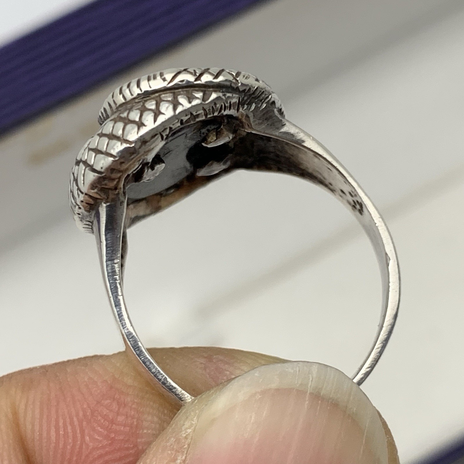 925 Silver Statement Snake Ring Bold solid Blue A… - image 7