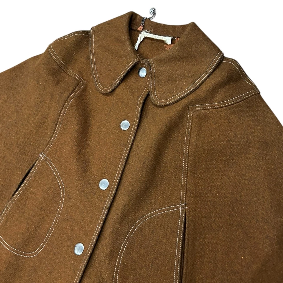 Vintage 1960s Brown Wool Cape Coat Button Up Cloak Jacket ^ - Image 2 of 4