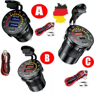 KFZ Steckdose 12V 24V PD & QC 3.0 USB Motorrad Auto Handy Ladegerät Wasserdicht