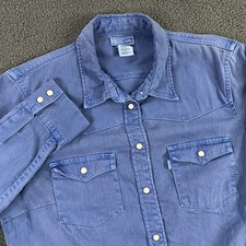 Levi's Denim Western Shirt Womens Medium Jean Pearl Snap Blue Cowgirl Country